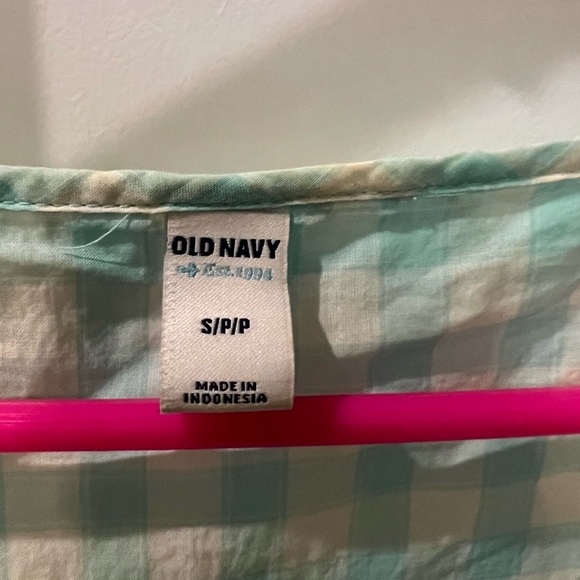 Old Navy Loose Aqua and White Checkered Print Top - Picture 3 of 3